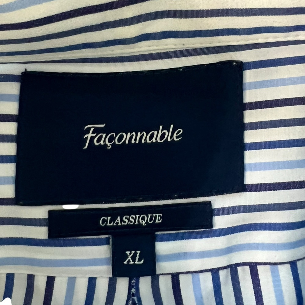 Faconnable Men's Blue White Striped Long Sleeve Button-Down Shirt Size XL - Picture 4 of 9